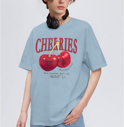 Oversized Graphic Tees Vintage Cherry Fruit Shirt for Men Aesthetic Printed Unisex T Shirts Short Sleeve Casual Tops in Kuwait