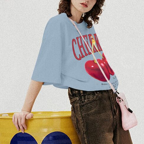 Oversized Graphic Tees Vintage Cherry Fruit Shirt for Men Aesthetic Printed Unisex T Shirts Short Sleeve Casual Tops in Kuwait