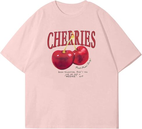 Oversized Graphic Tees Vintage Cherry Fruit Shirt for Men Aesthetic Printed Unisex T Shirts Short Sleeve Casual Tops in Kuwait