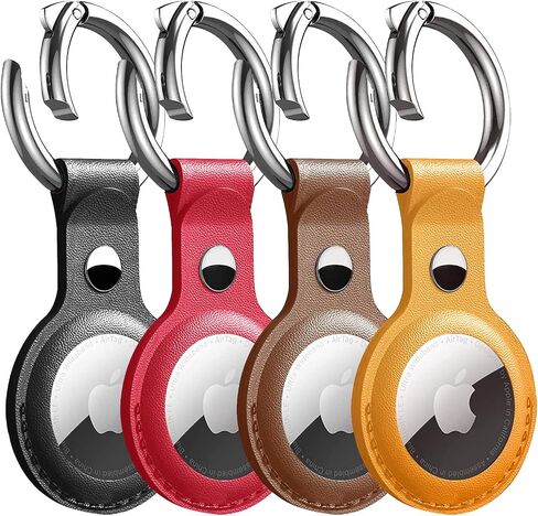 (4 Pack) T Tersely PU Leather Case Cover with Keychain for Apple Airtag,Airtag Holder,Airtag Key Ring,Anti-Scratch Anti-Lost Protective Accessories with Keyring for Tracker (Black+Red+Yellow+Brown) in Saudi Arabia
