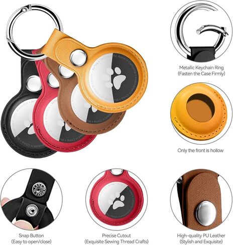 (4 Pack) T Tersely PU Leather Case Cover with Keychain for Apple Airtag,Airtag Holder,Airtag Key Ring,Anti-Scratch Anti-Lost Protective Accessories with Keyring for Tracker (Black+Red+Yellow+Brown) in Saudi Arabia