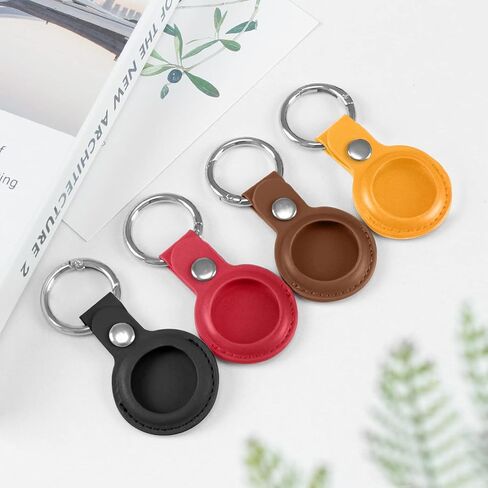 (4 Pack) T Tersely PU Leather Case Cover with Keychain for Apple Airtag,Airtag Holder,Airtag Key Ring,Anti-Scratch Anti-Lost Protective Accessories with Keyring for Tracker (Black+Red+Yellow+Brown) in Saudi Arabia