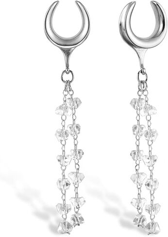 2Pcs Gold Saddle Plugs with Charm Crystals Chain Dangle Gauges Piercing Jewelry for Daily and Wedding, Surgical Steel Size 2g - 1 inch Ear Plugs Tunnels Gauges for Ears Stretching Expander Body Jewelry in Saudi Arabia
