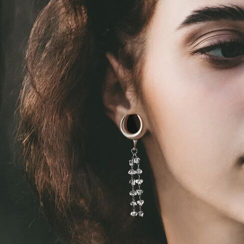2Pcs Gold Saddle Plugs with Charm Crystals Chain Dangle Gauges Piercing Jewelry for Daily and Wedding, Surgical Steel Size 2g - 1 inch Ear Plugs Tunnels Gauges for Ears Stretching Expander Body Jewelry in Saudi Arabia