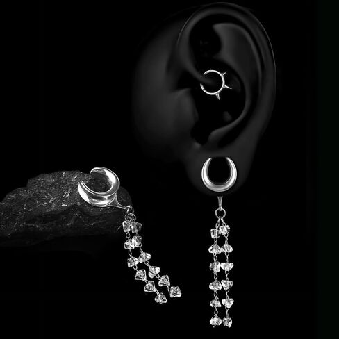 2Pcs Gold Saddle Plugs with Charm Crystals Chain Dangle Gauges Piercing Jewelry for Daily and Wedding, Surgical Steel Size 2g - 1 inch Ear Plugs Tunnels Gauges for Ears Stretching Expander Body Jewelry in Saudi Arabia