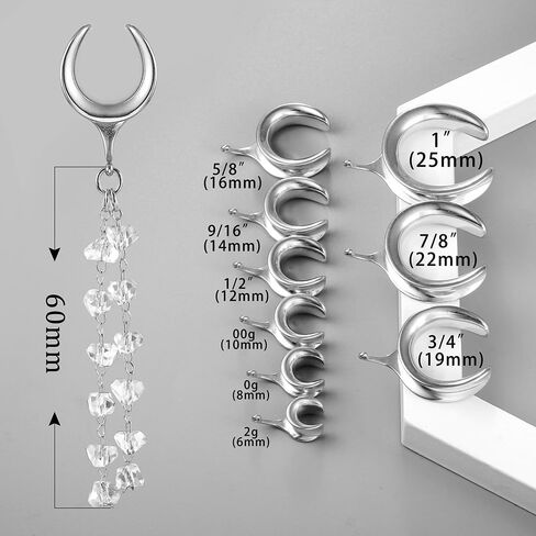 2Pcs Gold Saddle Plugs with Charm Crystals Chain Dangle Gauges Piercing Jewelry for Daily and Wedding, Surgical Steel Size 2g - 1 inch Ear Plugs Tunnels Gauges for Ears Stretching Expander Body Jewelry in Saudi Arabia
