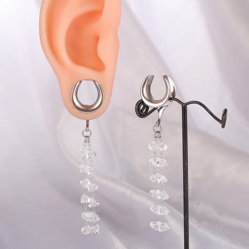 2Pcs Gold Saddle Plugs with Charm Crystals Chain Dangle Gauges Piercing Jewelry for Daily and Wedding, Surgical Steel Size 2g - 1 inch Ear Plugs Tunnels Gauges for Ears Stretching Expander Body Jewelry in Saudi Arabia