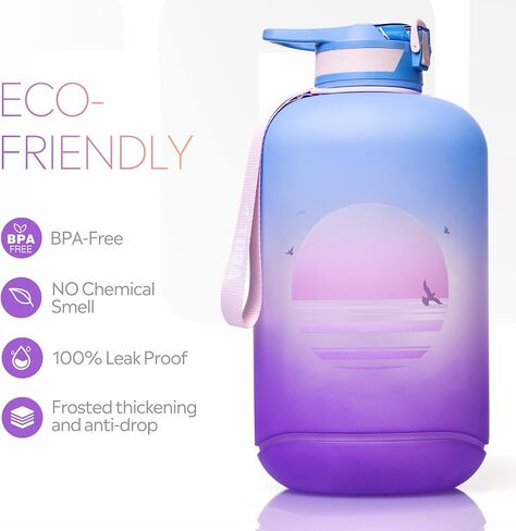 TOBA 1 Gallon Water Bottle -128 oz Motivational, BPA Free Water Jug Large Sports, Leakproof Drinking Bottle Women/Men for Fitness Gym Outdoor Activity in Saudi Arabia