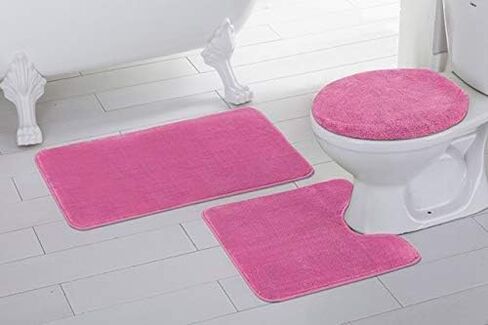 Better Home Style 3 Piece Bathroom Rug Set Bath Rug, Contour Mat, & Lid Cover Non-Slip with Rubber Backing Solid Color (Aqua/Marine Blue) in Kuwait
