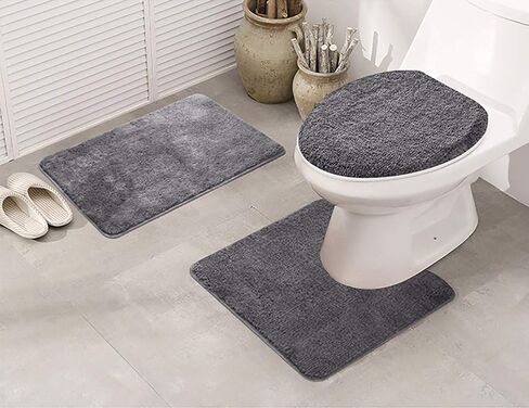 Better Home Style 3 Piece Bathroom Rug Set Bath Rug, Contour Mat, & Lid Cover Non-Slip with Rubber Backing Solid Color (Aqua/Marine Blue) in Kuwait