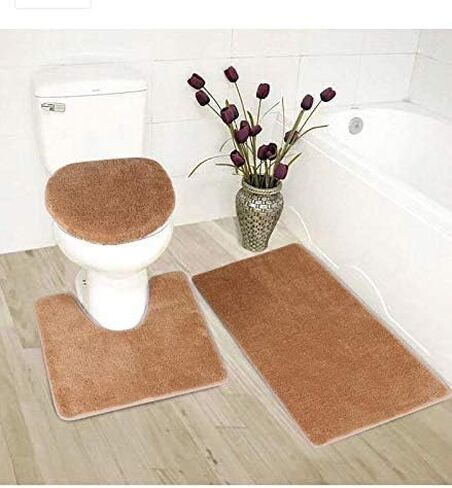Better Home Style 3 Piece Bathroom Rug Set Bath Rug, Contour Mat, & Lid Cover Non-Slip with Rubber Backing Solid Color (Aqua/Marine Blue) in Kuwait