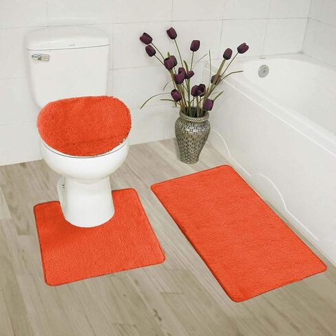 Better Home Style 3 Piece Bathroom Rug Set Bath Rug, Contour Mat, & Lid Cover Non-Slip with Rubber Backing Solid Color (Aqua/Marine Blue) in Kuwait