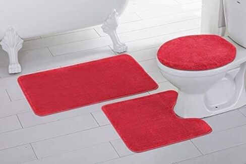 Better Home Style 3 Piece Bathroom Rug Set Bath Rug, Contour Mat, & Lid Cover Non-Slip with Rubber Backing Solid Color (Aqua/Marine Blue) in Kuwait