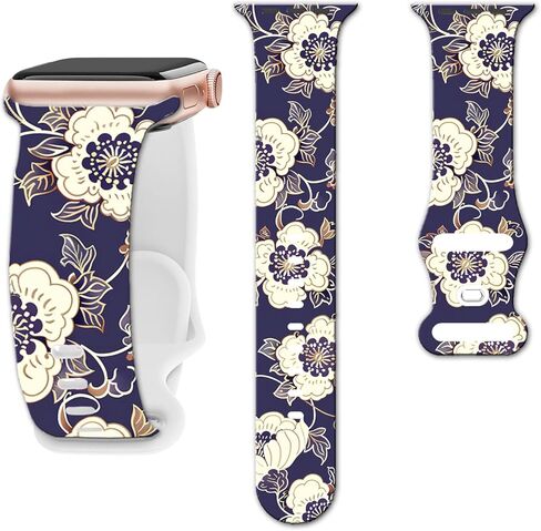 Sport Band Floral Printed Compatible with Apple Watch Bands 49mm 45mm 44mm 42mm 41mm 40mm 38mm Women Girl, Silicone Flower Printed Fadeless Pattern Design Strap for iWatch Series 8,7,6,5,4,3,2,1,SE in Kuwait