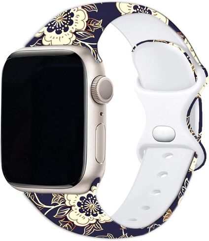Sport Band Floral Printed Compatible with Apple Watch Bands 49mm 45mm 44mm 42mm 41mm 40mm 38mm Women Girl, Silicone Flower Printed Fadeless Pattern Design Strap for iWatch Series 8,7,6,5,4,3,2,1,SE in Kuwait