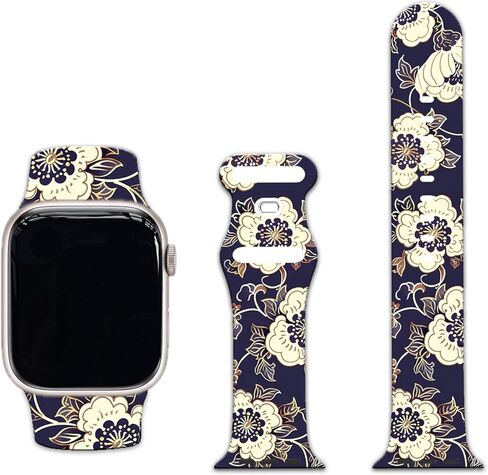 Sport Band Floral Printed Compatible with Apple Watch Bands 49mm 45mm 44mm 42mm 41mm 40mm 38mm Women Girl, Silicone Flower Printed Fadeless Pattern Design Strap for iWatch Series 8,7,6,5,4,3,2,1,SE in Kuwait