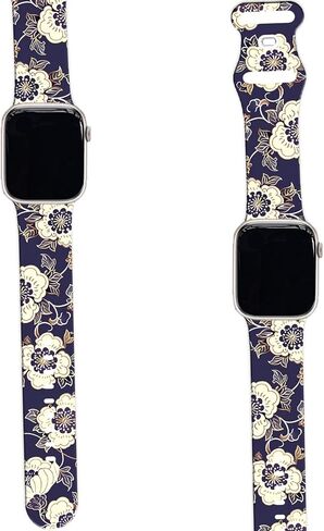 Sport Band Floral Printed Compatible with Apple Watch Bands 49mm 45mm 44mm 42mm 41mm 40mm 38mm Women Girl, Silicone Flower Printed Fadeless Pattern Design Strap for iWatch Series 8,7,6,5,4,3,2,1,SE in Kuwait