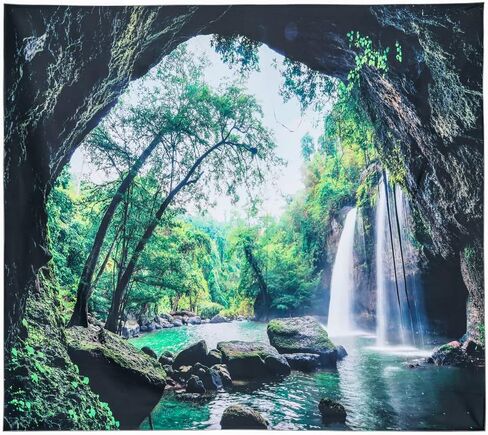 Moslovstar Waterfall Tapestry Nature Landscape Green Forest Trees Scenic Wall Hanging Tapestry Bedroom Office Decoration, 51.2"x59.1" in Kuwait