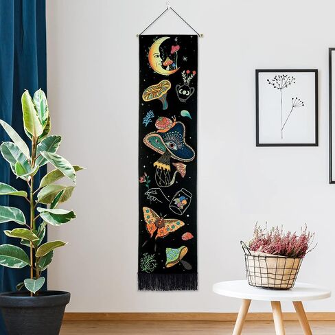 Racunbula Mushroom Tapestry Blacklight Sun Moon Tapestry Vertical Floral Butterfly Tapestry Galaxy Stars Tapestry Hippie Abstract Tapestry Wall Hanging for Bedroom (Moon) in Saudi Arabia