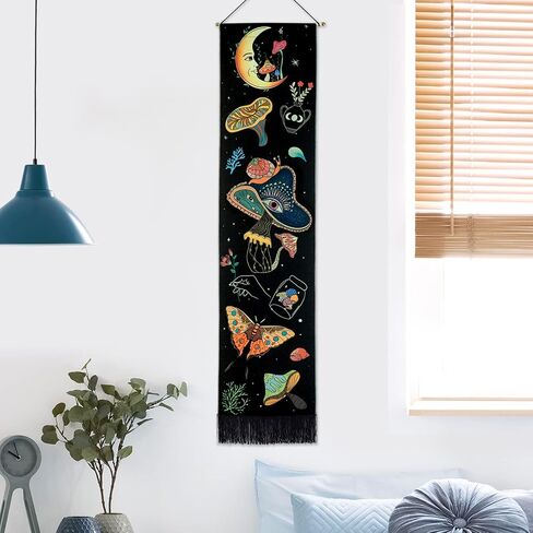 Racunbula Mushroom Tapestry Blacklight Sun Moon Tapestry Vertical Floral Butterfly Tapestry Galaxy Stars Tapestry Hippie Abstract Tapestry Wall Hanging for Bedroom (Moon) in Saudi Arabia