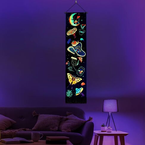 Racunbula Mushroom Tapestry Blacklight Sun Moon Tapestry Vertical Floral Butterfly Tapestry Galaxy Stars Tapestry Hippie Abstract Tapestry Wall Hanging for Bedroom (Moon) in Saudi Arabia