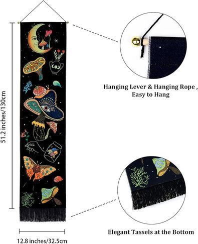 Racunbula Mushroom Tapestry Blacklight Sun Moon Tapestry Vertical Floral Butterfly Tapestry Galaxy Stars Tapestry Hippie Abstract Tapestry Wall Hanging for Bedroom (Moon) in Saudi Arabia