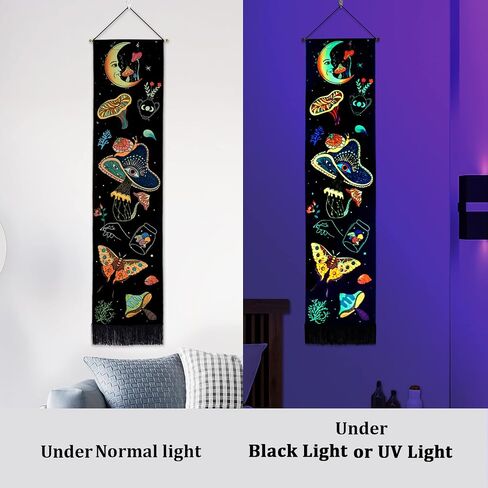 Racunbula Mushroom Tapestry Blacklight Sun Moon Tapestry Vertical Floral Butterfly Tapestry Galaxy Stars Tapestry Hippie Abstract Tapestry Wall Hanging for Bedroom (Moon) in Saudi Arabia