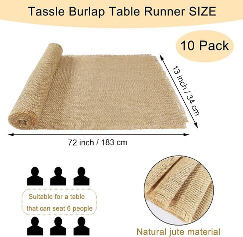 2 Pack 13 x 72 Inch Tassel Burlap Table Runners,Natural Rustic Jute Table Runner and Placemats Bulk for Western Wedding Table Decorations,Farmhouse Style Party,Holiday,Kitchen Table Decor Cover in Kuwait