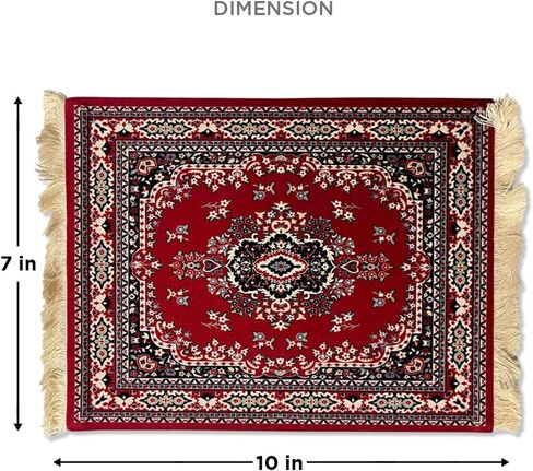 لوحة ماوس Jolitee الفارسية - سجادة ماوس سجادة مريحة فاخرة بتصميم شرقي - ملحق مكتب متعدد الوظائف مهدب مقاس 10x7 بوصة - قاعدة مطاطية غير قابلة للانزلاق (أحمر وأسود) in Kuwait