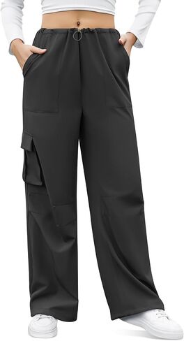 Womens Parachute Pants Baggy Fit Cargo Pants Casual Work Trousers with 3 Pockets in Saudi Arabia
