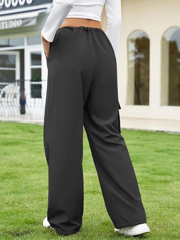 Womens Parachute Pants Baggy Fit Cargo Pants Casual Work Trousers with 3 Pockets in Saudi Arabia