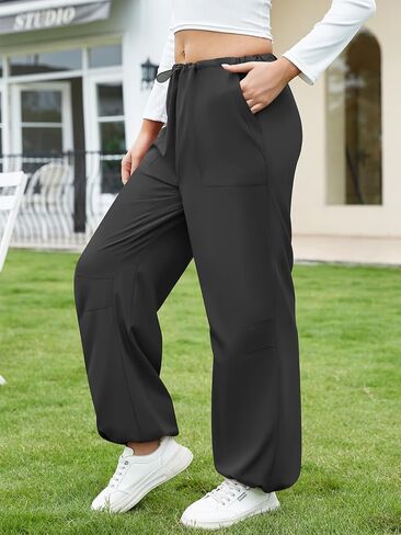 Womens Parachute Pants Baggy Fit Cargo Pants Casual Work Trousers with 3 Pockets in Saudi Arabia