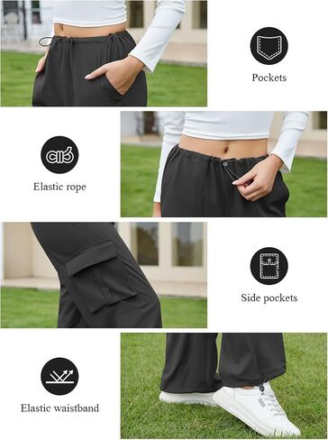 Womens Parachute Pants Baggy Fit Cargo Pants Casual Work Trousers with 3 Pockets in Saudi Arabia