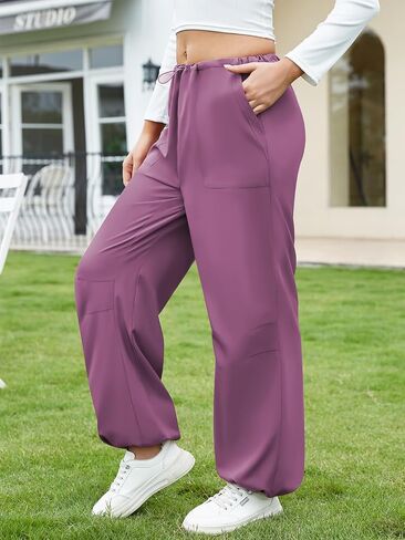 Womens Parachute Pants Baggy Fit Cargo Pants Casual Work Trousers with 3 Pockets in Saudi Arabia