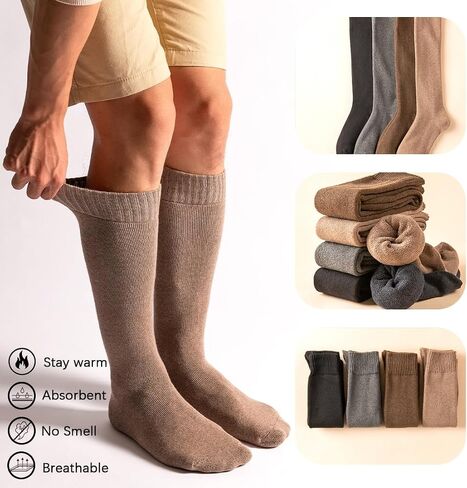 JINSHI 10 Pair Men's Thermal Socks Soft Cotton Knee High Warm Winter Socks Cold Weather Socks in Saudi Arabia