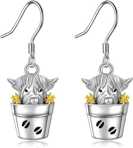 المرتفعات البقرة استرخى أقراط 925 فضة المرتفعات البقرة انخفاض الأقراط المرتفعات البقرة مجوهرات للنساء هدايا للأم أمي in Kuwait