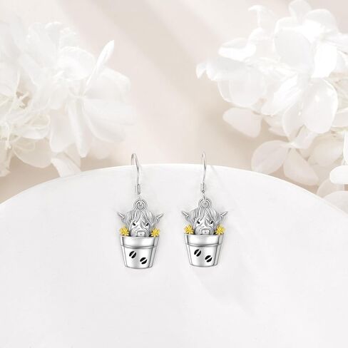 المرتفعات البقرة استرخى أقراط 925 فضة المرتفعات البقرة انخفاض الأقراط المرتفعات البقرة مجوهرات للنساء هدايا للأم أمي in Kuwait