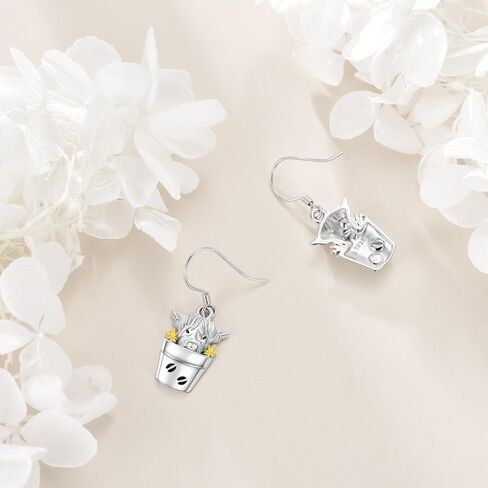 المرتفعات البقرة استرخى أقراط 925 فضة المرتفعات البقرة انخفاض الأقراط المرتفعات البقرة مجوهرات للنساء هدايا للأم أمي in Kuwait