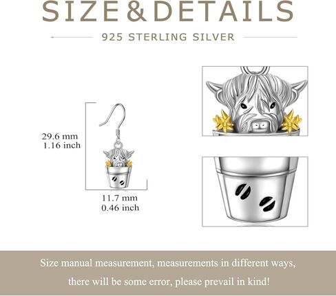 المرتفعات البقرة استرخى أقراط 925 فضة المرتفعات البقرة انخفاض الأقراط المرتفعات البقرة مجوهرات للنساء هدايا للأم أمي in Kuwait