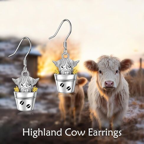 المرتفعات البقرة استرخى أقراط 925 فضة المرتفعات البقرة انخفاض الأقراط المرتفعات البقرة مجوهرات للنساء هدايا للأم أمي in Kuwait