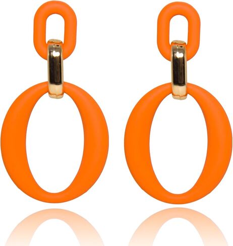 Acrylic Earrings for Women Fashion Acrylic Square Oval Statement Earrings Geometric Drop Dangle Earrings Party Jewelry Candy Color Acrylic Geometric Drop Earrings for Girls (Orange oval) in Kuwait