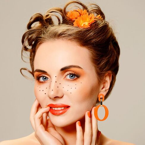 Acrylic Earrings for Women Fashion Acrylic Square Oval Statement Earrings Geometric Drop Dangle Earrings Party Jewelry Candy Color Acrylic Geometric Drop Earrings for Girls (Orange oval) in Kuwait