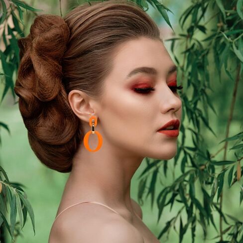 Acrylic Earrings for Women Fashion Acrylic Square Oval Statement Earrings Geometric Drop Dangle Earrings Party Jewelry Candy Color Acrylic Geometric Drop Earrings for Girls (Orange oval) in Kuwait