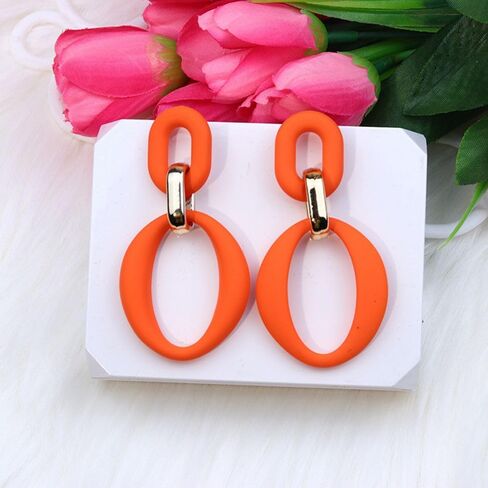 Acrylic Earrings for Women Fashion Acrylic Square Oval Statement Earrings Geometric Drop Dangle Earrings Party Jewelry Candy Color Acrylic Geometric Drop Earrings for Girls (Orange oval) in Kuwait