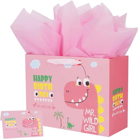 Large Gift Bag for Boys with Tissue Paper for Kids Birthday Party Baby Shower 12.6" - Dinosaur in Saudi Arabia