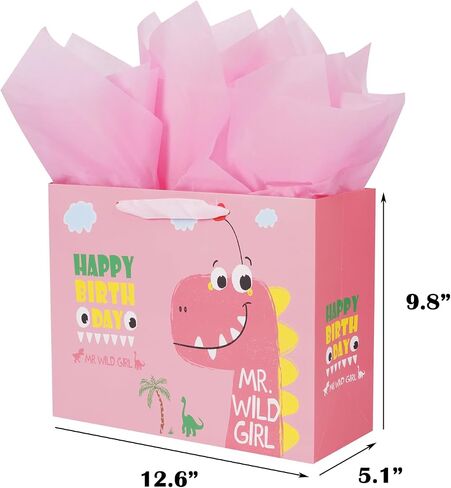 Large Gift Bag for Boys with Tissue Paper for Kids Birthday Party Baby Shower 12.6" - Dinosaur in Saudi Arabia