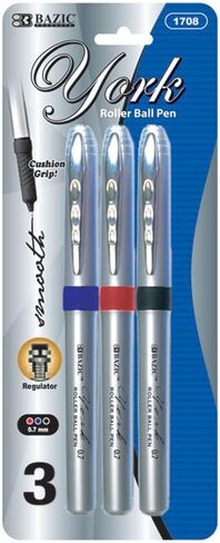 BAZIC York Asst. Color Jumbo Rollerball Pen w/Grip (3/Pack) in Saudi Arabia