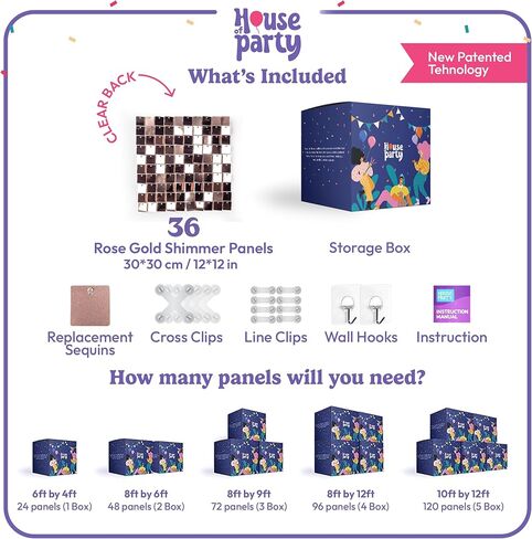 HOUSE OF PARTY Silver Shimmer Wall Backdrop -36 Panels Square Sequin Shimmer Backdrop for Birthday Wedding Anniversary Engagement Baby Shower & Bachelorette Decorations Party in Kuwait