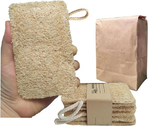 Natural Loofah Kitchen Sponge (3 Pcs) No Scratch Scrubber for Dishwashing, 100% Plant Fibers Vegetable Scrubber, Zero Waste and Eco Friendly Loofa, Square, Standard Size in Saudi Arabia