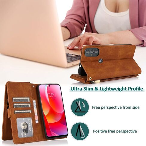 Compatible with Motorola Moto G Play 2023/MotoG Power 2022/G Pure 2021 Wallet Case Tempered Glass Screen Protector Zipper Leather Flip Cover Card Holder for XT2165DL XT2163DL XT2165-5 XT2271-5 Black in Kuwait